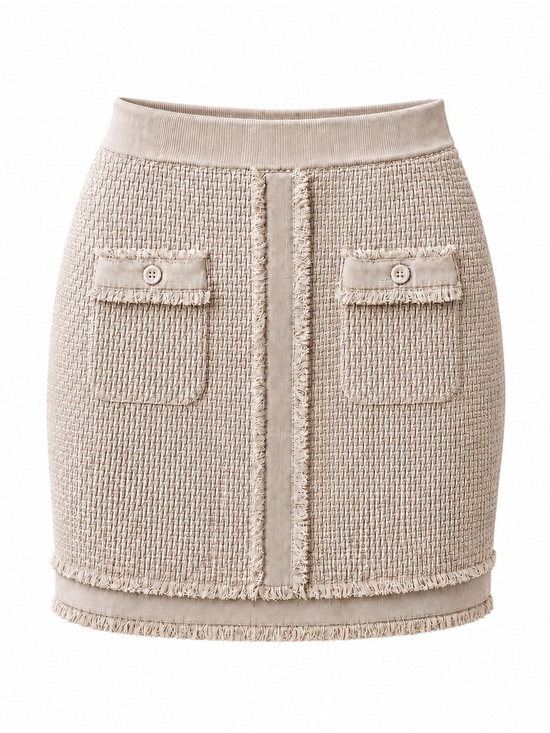 Adrianna Papell Dresses & Skirts - Adrianna Papell NWT Textured Knit Fringe Mini Skirt Beige Size M